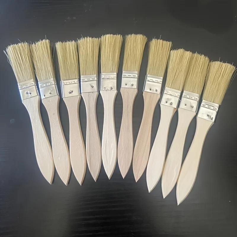 Professional Hog Bristle Brush Set of 10 -Versatile Wooden Handle Tools for Oil Painting,Crafts,Wall Plastering&Glue Application