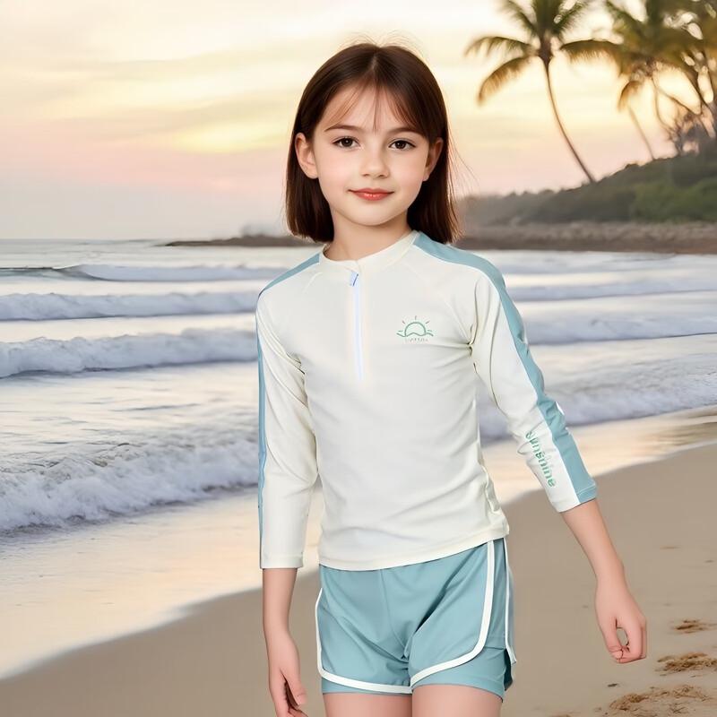Junwen Girls' Sun Protection Training Swimsuit Set
