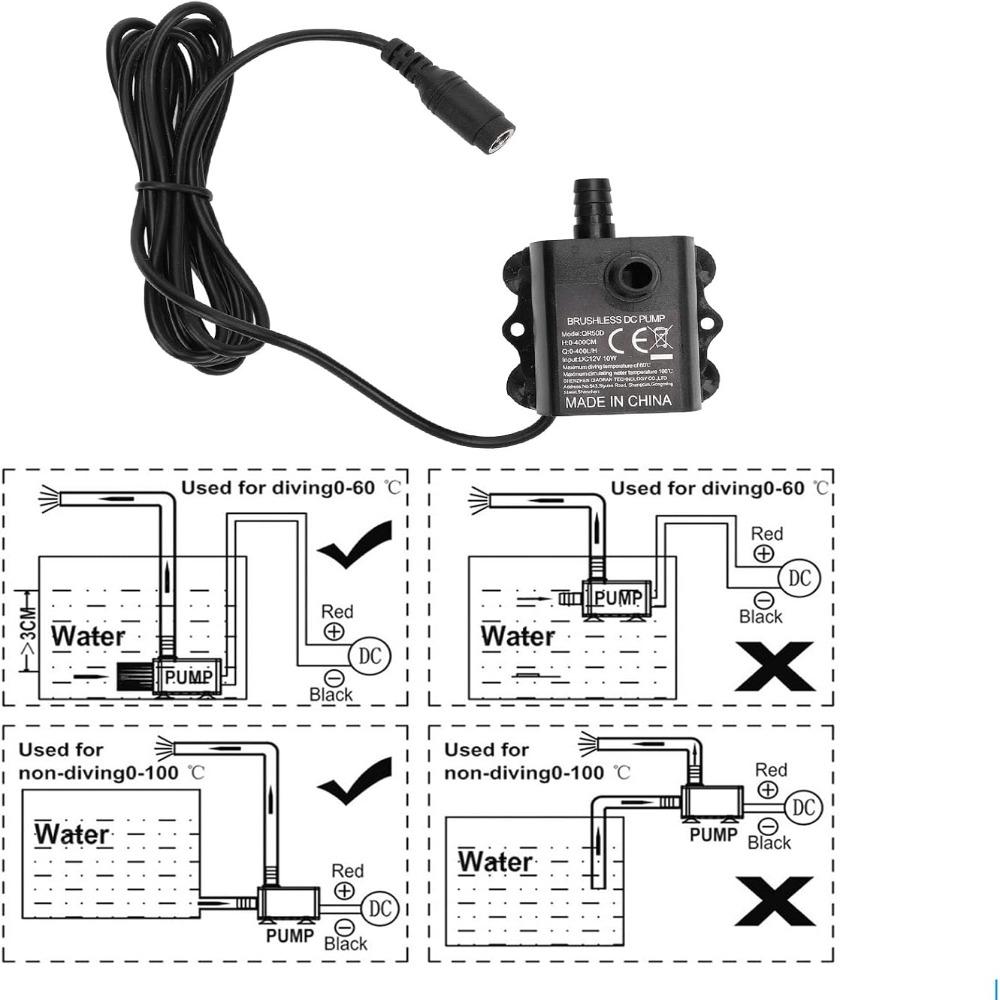 400L/H Flow Rate Submersible Water Pump 13.12ft Lift Height DC 12V Voltage Fountain Pond Pump Ultra Quiet Operation 10W Power