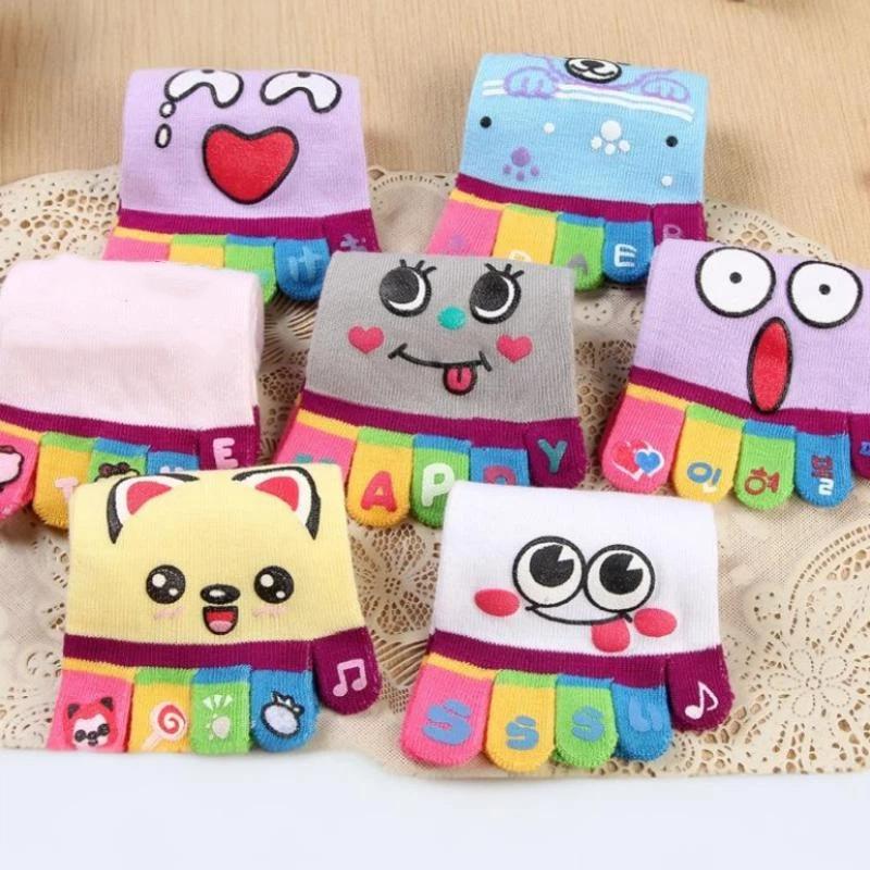 Cute Casual Five-Toed Crew Finger Show Funny Short Cartoon Cotton Socks Breathable Sweat Novelty Toe Socks High Quality