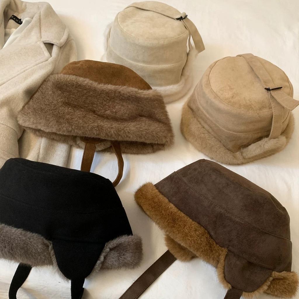 Suede thickened ear protectors, fisherman's hats, children's winter hats, wear more warm and cold-proof Lei Feng hats, baotou Mongolian hats