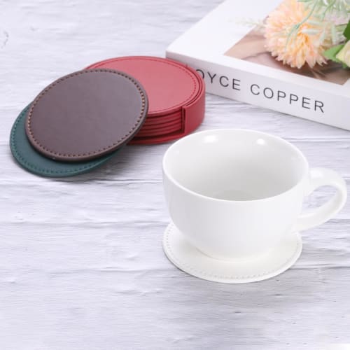 uxcell Leather Coasters for Drinks with Holders, Tabletop Protection, Home Decor, Housewarming Gift, Green, 1 Set