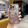 For iPhone 16 Pro Case Cute Bear Electroplating TPU Phone Cover with Gradient Glitter Paper