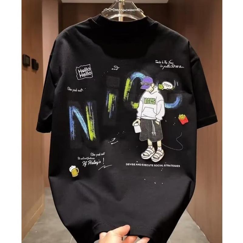 American Retro Casual Heavy Weight Loose Printed Short Sleeve Cotton T Shirt For Men S