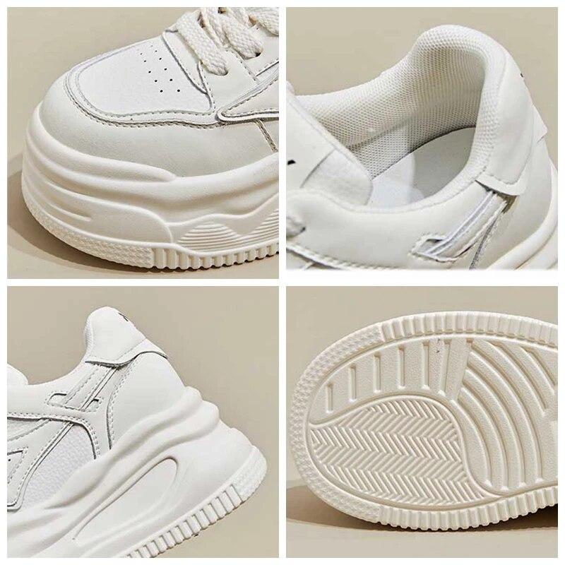 Fujin 8,5 cm Ku ekte skinn Vulcanize Comfy Boots Plattform Flats Høst Damer Vår Pils Mules Chunky Sneaker Damesko