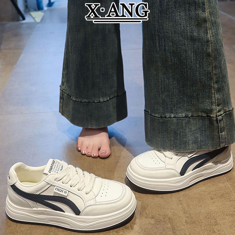 Leather platform white shoes women's shoes autumn new versatile student shoes lightweight casual sports shoes board shoes
