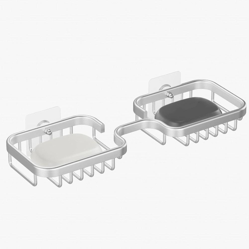 Space Saving Soap Box Space Aluminum Soap Dish Wall-Mounted Soap Holder Dishcloth Sponge