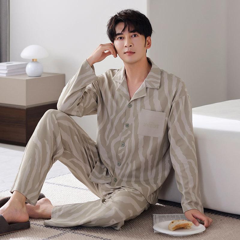 

Пижама мужская весенне-осенняя осенняя хлопковая с длинным рукавом домашняя одежда мужской тонкий костюм 4XL
