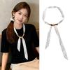 Coffee Blue Retro Wood Beads Long Silk Women Versatile Streamer Neck Protection Scarf New Small Scarf Spring, Summer and Autumn