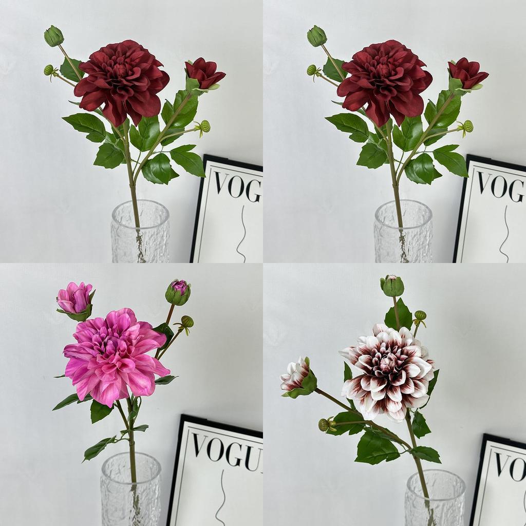 Bridal Bouquet Artificial Dahlia 3head 3d With Silk Material For Wedding And Studio Photography