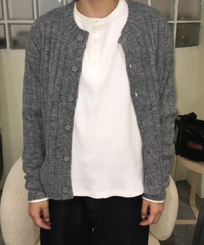 Intempomood Moss Crop Ribbed Cardigan_Gray