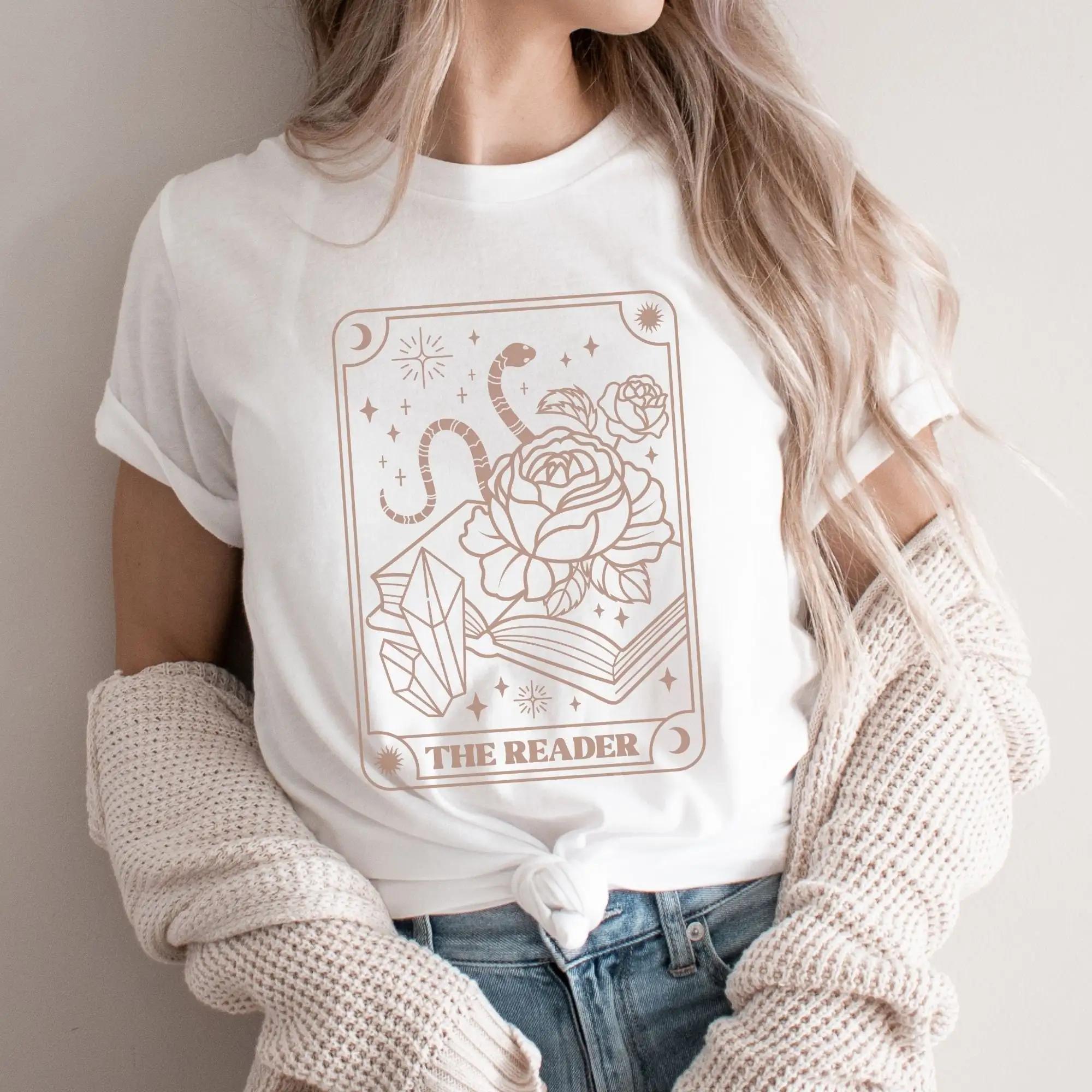 

Boho Book Reader Bookish Book Club Print Clothing Women T Shirt Aesthetics Graphic White Short Sleeve Polyester Womens T Shirt XXXXXL чёрный