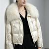 Women's Pinghu down jacket short winter natural raccoon hair big fur collar white duck down jacket loose and thickened to keep warm