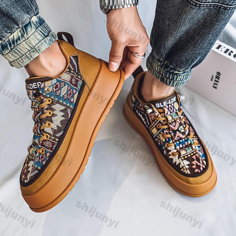 Fashion Men Shoes 2025 Spring Autumn New Fashion Comfortable Height Increase Casual Shoes Vintage Breathable Non Slip Platform Sneakers