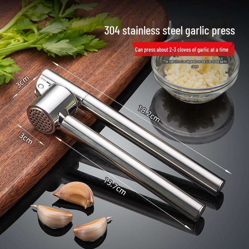 Zinc Alloy & Stainless Steel 304 Garlic Press: Manual Peeler, Crusher, Mince, Stir, Paste, Mash Tool