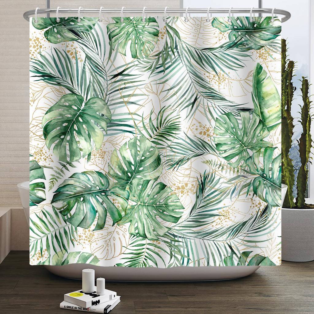 Watercolor Green Leaf Shower Curtain for Bathroom Vines Plant Nordic Minimalist Polyester Botanic Curtain for Home Hotel 180x2