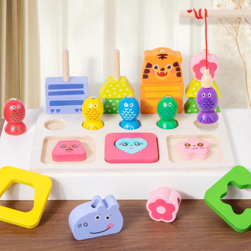 Dziecięca Drewniana Magnetyczna Gra w Łowienie Trzy w jednym Oświecenie Cyfrowe Puzzle Dodawanie i Odejmowanie Zestaw do Wczesnej Edukacji Dopasowywanie Kształtów Kolumnowych