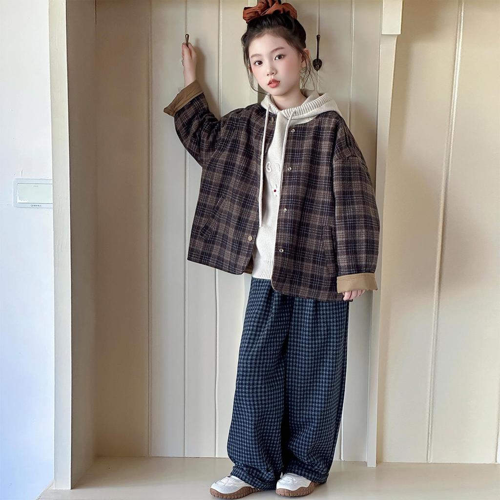 Girls' Fashion Plaid Sweater and Pants Set for Spring and Autumn 2025