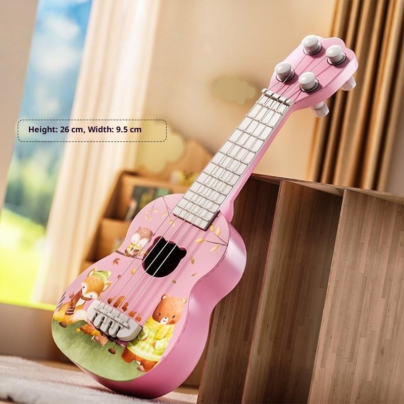 1 Stück Lern- und Bildungsgeschenke 26/35 cm Kindergitarre 4 Saiten Musikinstrument mit Plektren Simulierendes Yukrili Musikspielzeug