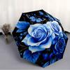 Automatic Open/Close Umbrella with Shielding & - Elegant Floral design - Sturdy 8-Rib Construction - Blue Roses & Butterflies