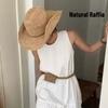 Pălării de Soare Naturale din Rafie High-End Femei Vară Margine Largă Pălărie Western Cowboy Pălărie de Paie Panama Țesută Manual pentru Plajă Vacanță