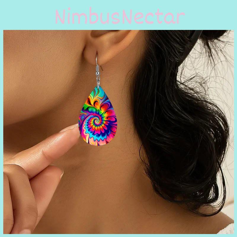 Fashion Colored Pattern Water Droplet Shaped Women Acrylic Earrings For Both Genders
