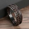 1 Men's Wish Stainless Steel Leather Bracelet With Curved Pu Leather Woven Bracelet For Travel Wear And Accessories-805091