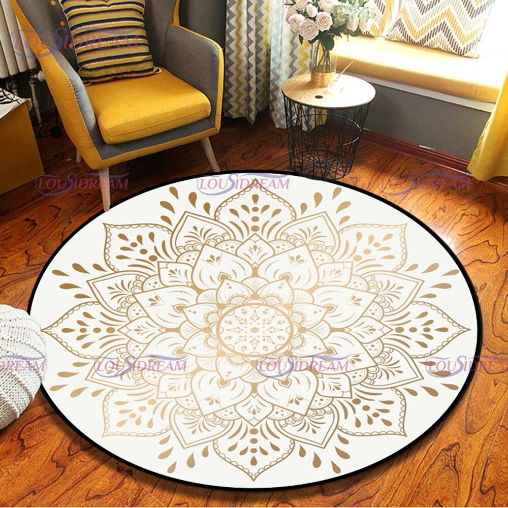 Mandala Flower of Life Kulatý koberec Barevné srdce Boho Area Koberec v obývacím pokoji Ložnice Protiskluzová podložka pod křeslo Dekor koberec Peacock