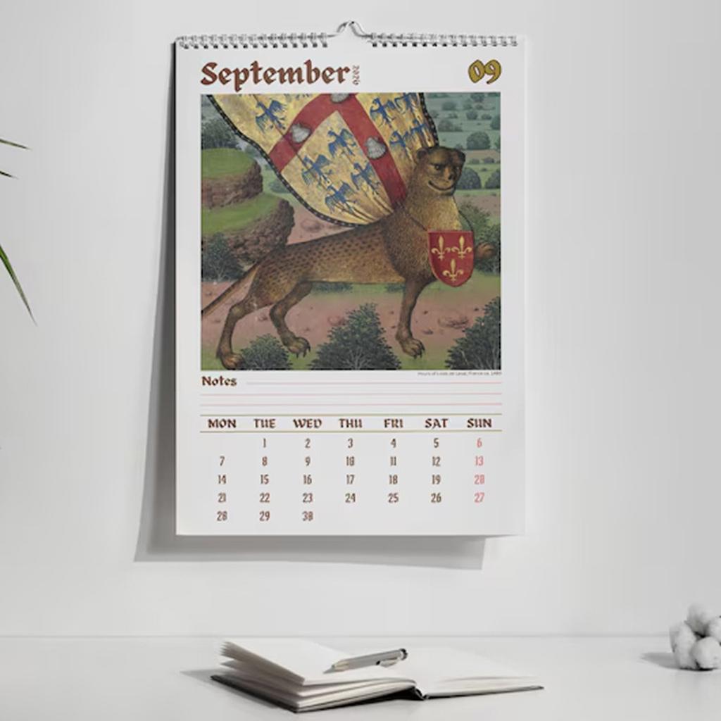 2026 Mittelalterlicher Kalender im hässlichen Stil mit humorvollen Vintage-Illustrationen zum Thema Tiere für die Heim- und Bürodekoration 29x21cm