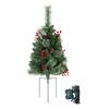 Lighted Artificial Christmas Urn Filler Battery Operated Pre-lit Xmas Pine Tree with Tripod Stake And 50 LED Light Outdoor Planter Filler