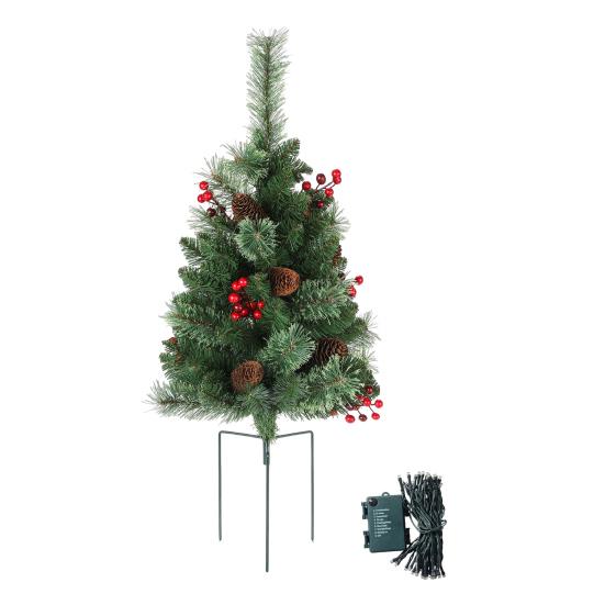 Lighted Artificial Christmas Urn Filler Battery Operated Pre-lit Xmas Pine Tree with Tripod Stake And 50 LED Light Outdoor Planter Filler