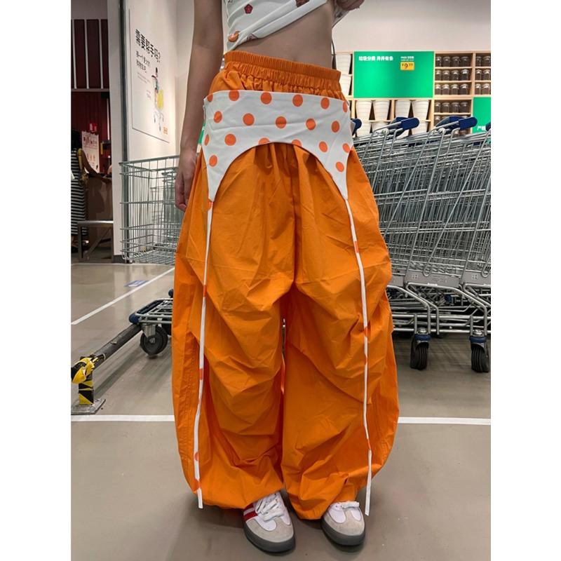 West Coast Orange Stacked Loose Overalls Women's Summer Spice Girls Versatile Casual Pants Wide Leg Pants