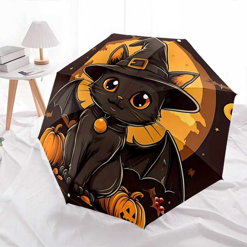 

1pc Halloween Bat Cat Pattern Automatic Umbrella, 8 Iron Frames,Suitable for Office, Travel and Outdoor Adventure.A045