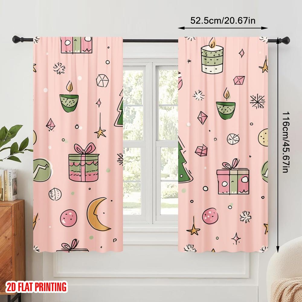 2pcs,2D Plane Printing Light Filtering Curtains Christmas Ornament Versatile Fabric (without Rod) Decorations Inside Use for