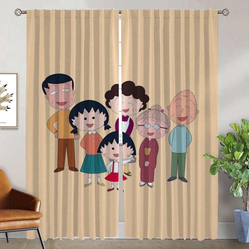 Chibi Maruko-chan Tulle for Bedroom Blackout Curtain for Room 2 Panel Kitchen Curtains Home Interior Curtains Shades Partition