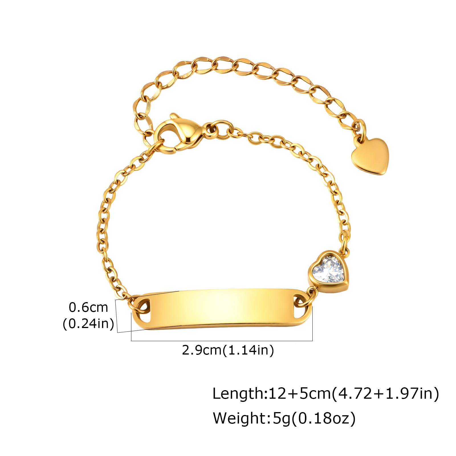 

Customized Child ID Bracelet, Personalized Engraved Name Stainless Steel Zircon Heart Bracelets, Not Allergic Jewelry for Girl custom 1 side&12cm-17cm