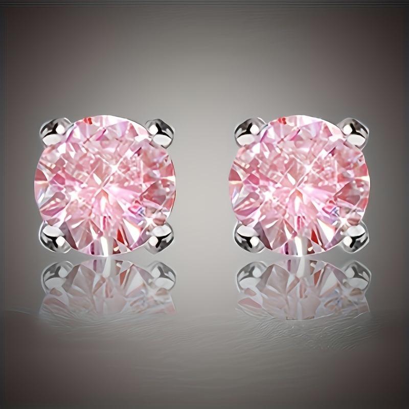 Earrings Korean Version of Small Fresh Pink Zircon Versatile Women's Earrings Ins