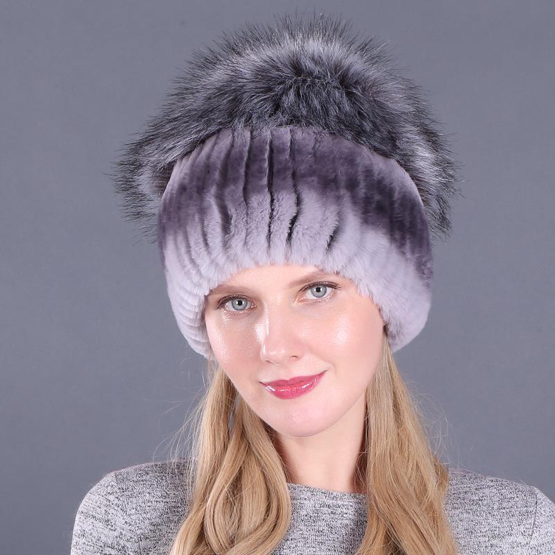 Women's Winter Korean Style Rex Rabbit Faux Fur Hat with Ear Protection