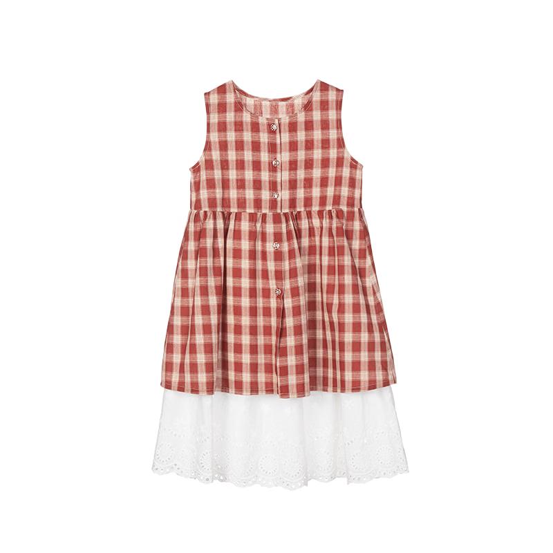 Girls' Summer Retro Plaid Vest Dress