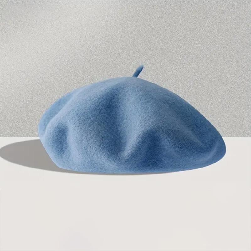 

Multi-color Basic Wool Beret Women, Autumn and Winter Versatile Retro Painter Hat, Thermal Beret небесно-голубой