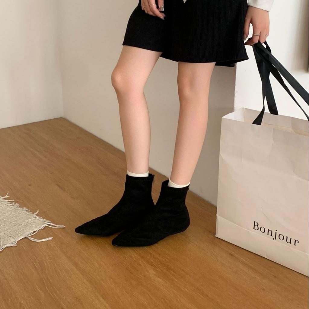 2025 New Pointed Suede Soft Bottom Rear Zipper Low Tube Thin Martin Fashion Women's Short Boots