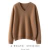 2025 Korean-Style Thick Cashmere V-Neck Loose Sweater - Women's Autumn/Winter Knit with Drop Shoulders and Long Sleeves.