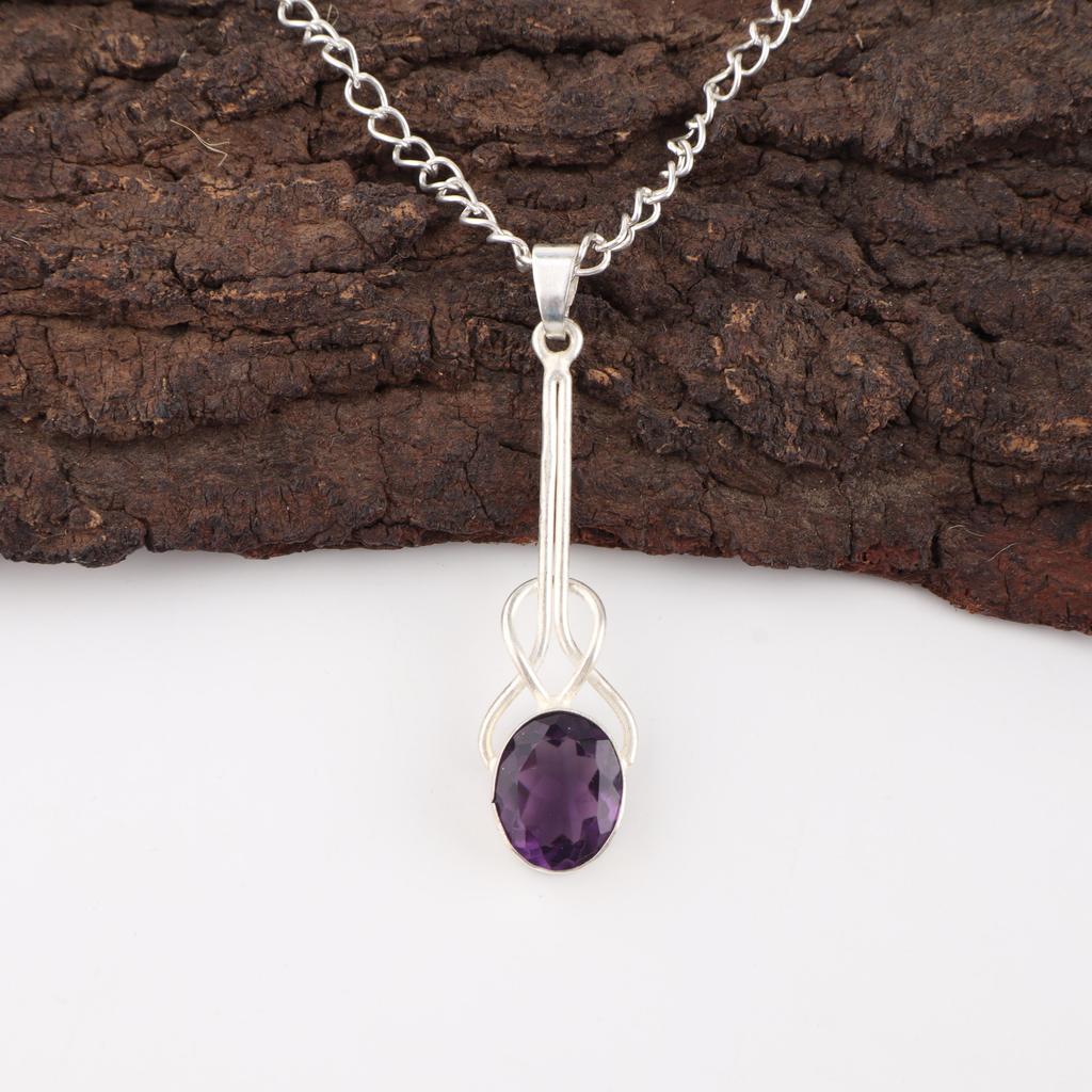 Amethyst Pendant Gemstone Jewelry, 925 Solid Sterling Silver Pendant, Gift For Women Handmade Pendant