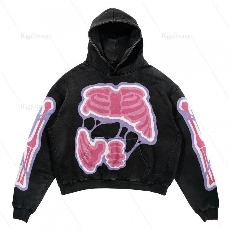 Felpa con cappuccio da uomo Street Fashion Trend Brand Teschio Stampa Digitale 3D Casual Larga