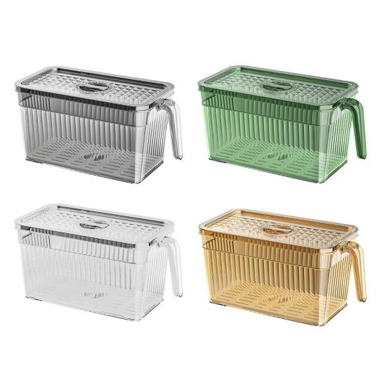 Refrigerator Storage Box with Lid And Handle Built-in Drain Partition Transparent Container for Fruits Vegetables