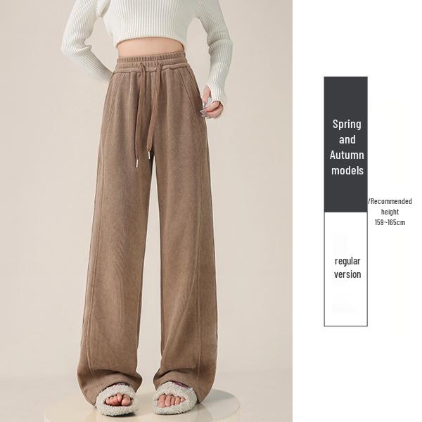 Women s High-Waisted Cashmere Sports Pants, Petite, Wide-Leg, Spring Casual, Plus Velvet, Straight Leg, Narrow Version, Banana Design XL