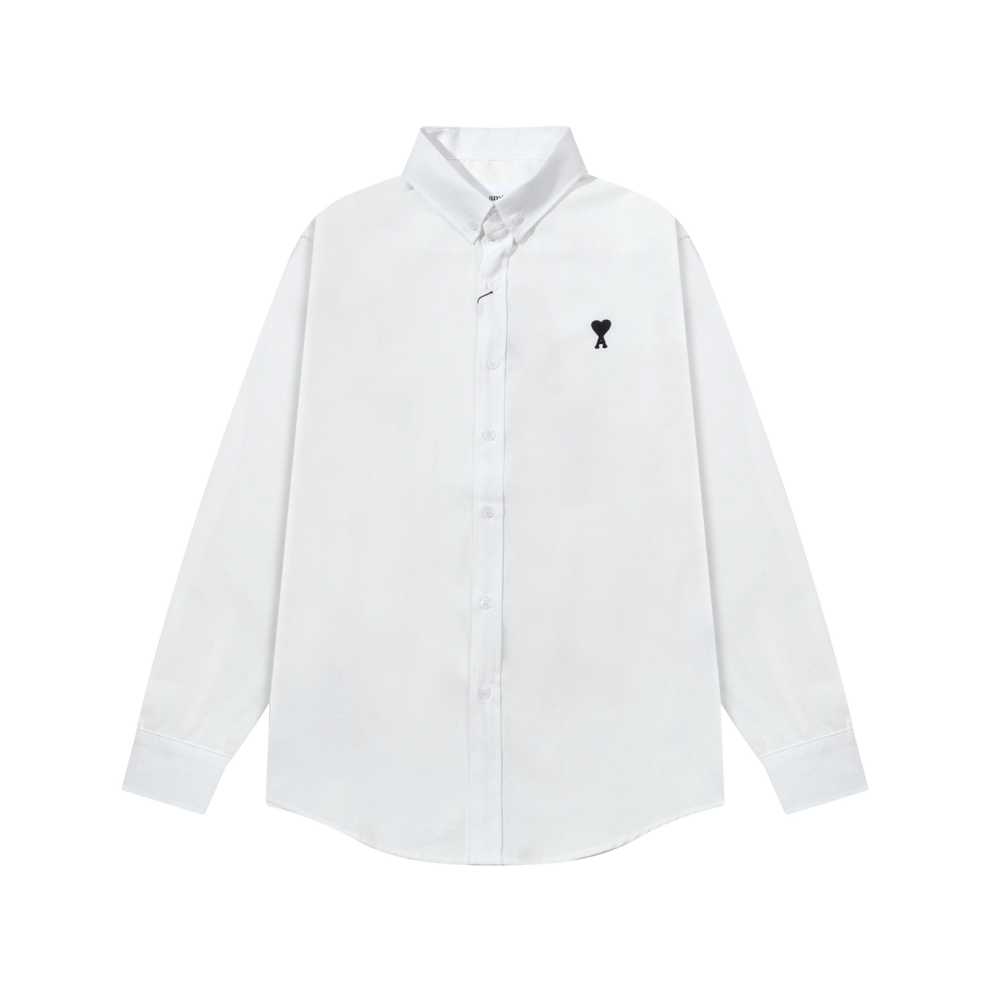 

2026 Autumn New Product Chest Pocket Classic Black Embroidered Small Love Casual Cotton Solid Color Long Sleeve Shirt M