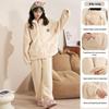 Women's Coral Fleece Pajama Set - Hooded & Zippered, Thick Flannel with Plus Velvet, Suitable for Outdoors in Autumn & Winter