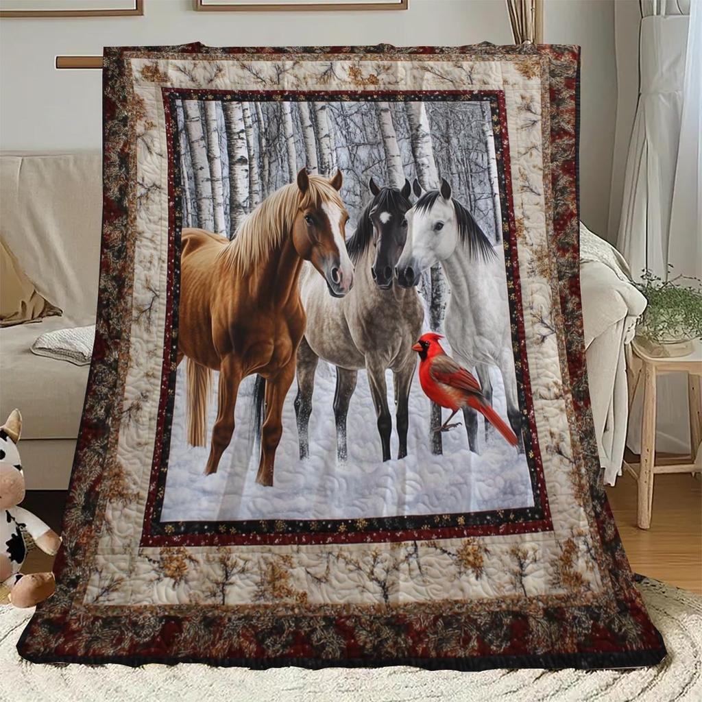 Flannel Throw Blanket Majestic Horse Collage Print Soft Warm Naptime Blankets All Season For Sofa Bed Home Decor Ideal Gift