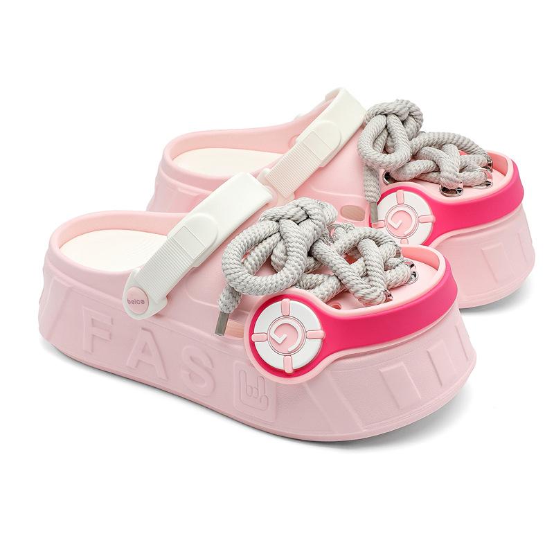 3825 earphones hole shoes women's slippers summer bag head shoes niche personality wear girls beach shoes cool slippers